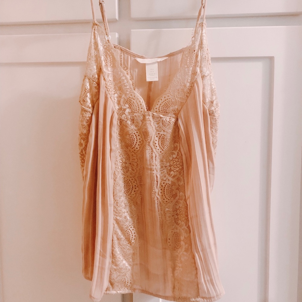 H&M Nude Tan Cream Lace Cami Top Blouse Size 8